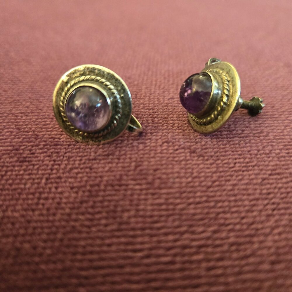 Vintage Taxco Silver & Amethyst Screwback Earrings
